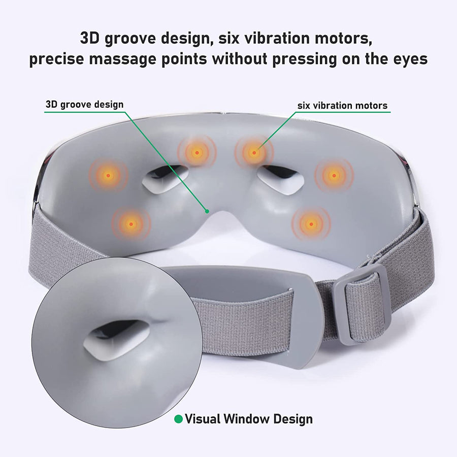 Eye Massager with Heat Visual Lens, Rechargeable Bluetooth Eye Massager Bluetooth Music air Bag Massage and Vibration Massage, Relax Eyes, Reduce Visual Fatigue and Dry Eyes (White)